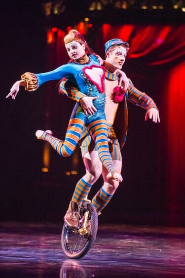 Philippe and Marie-Lee performing their duo unicycle act in KOOZA
